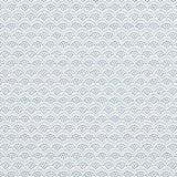 Pollen Delft by Neisha Crosland for Schumacher - abstract floral blue and white wallpaper, shown in room and detail views