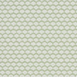 Pollen Moss by Neisha Crosland for Schumacher. Abstract floral small-scale wallpaper in green and white, shown in room and detail views.