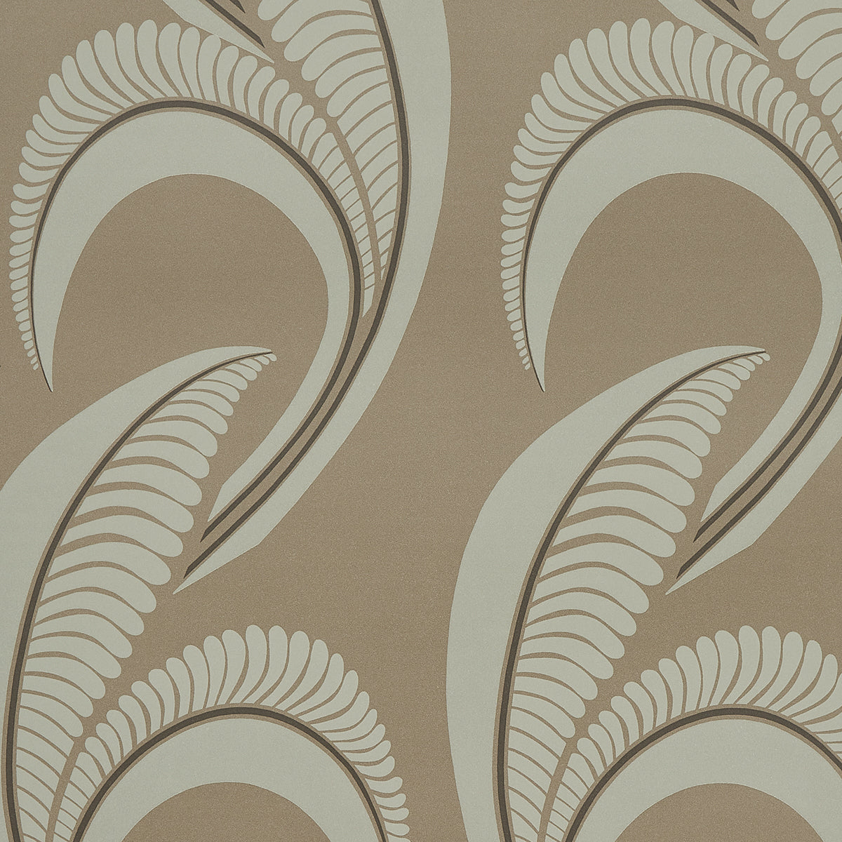 Banana Leaf wallpaper in Tobacco by Neisha Crosland for Schumacher, featuring large-scale abstract botanical leaves in a modern Art Deco style.