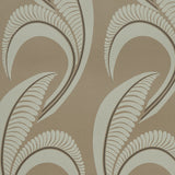 Banana Leaf wallpaper in Tobacco by Neisha Crosland for Schumacher, featuring large-scale abstract botanical leaves in a modern Art Deco style.