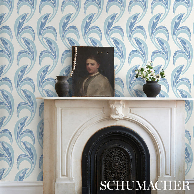 Banana Leaf China Blue by Neisha Crosland Botanical Wallpaper – Schumacher 5014982