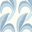Banana Leaf wallpaper in China Blue by Neisha Crosland for Schumacher, featuring large-scale abstract botanical leaves in blue and white.