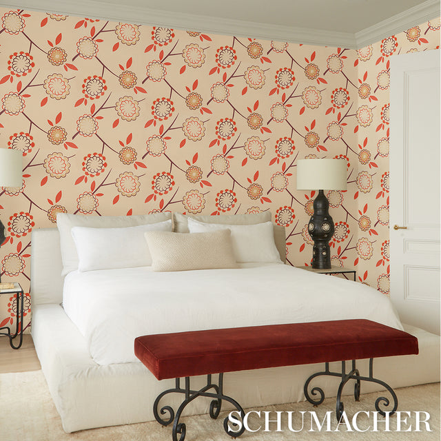 Birdtree Cockatoo Red by Neisha Crosland Modern Floral Wallpaper – Schumacher 5014990