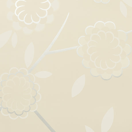 Birdtree Silver wallpaper by Neisha Crosland for Schumacher, modern floral wallcovering with metallic accents