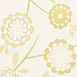 Birdtree Mimosa by Neisha Crosland for Schumacher. Large-scale modern floral wallpaper in yellow and green on white background.