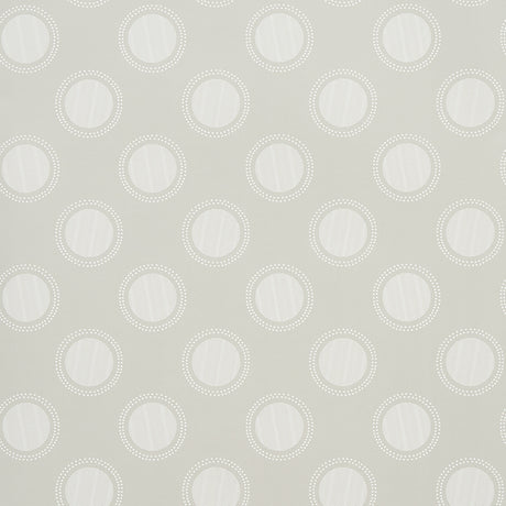 Watermark wallpaper in Powder Grey by Neisha Crosland for Schumacher, featuring graphic ringed polka dots and optical effects.
