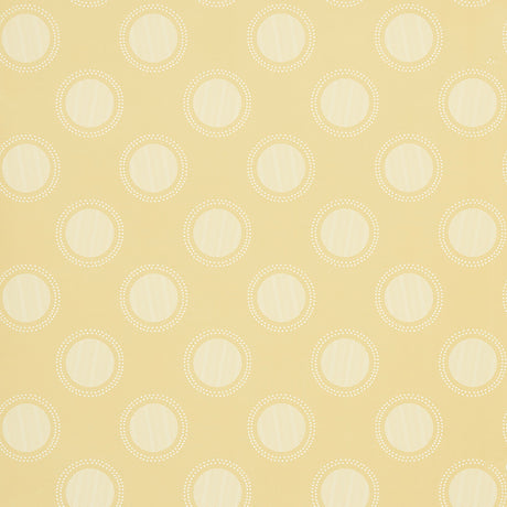 Watermark wallpaper in Corn by Neisha Crosland for Schumacher, featuring graphic ringed polka dots with a moiré effect.