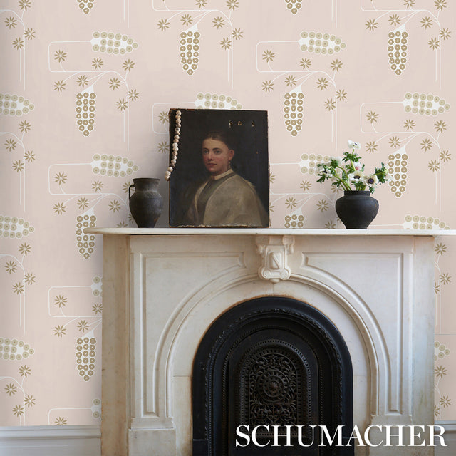 Hollywood Grape Plaster by Neisha Crosland Geometric Botanical Wallpaper – Schumacher 5015023