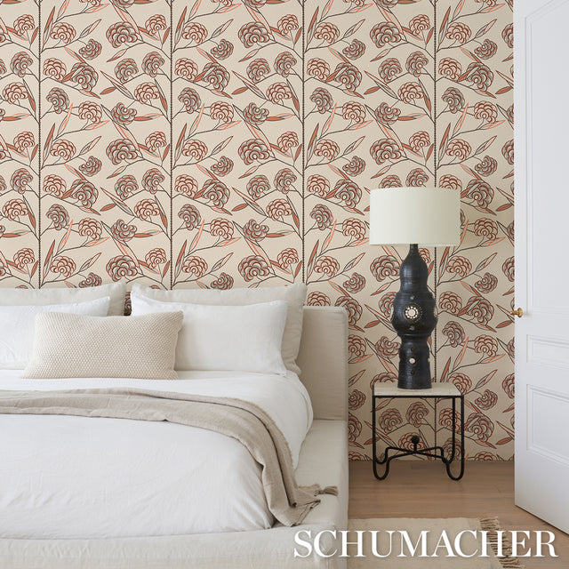 Jacob's Tree Old Rose by Neisha Crosland Modern Jacobean Magnolia Wallpaper – Schumacher 5015030