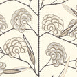 Jacob's Tree wallpaper by Neisha Crosland for Schumacher in black and cream, featuring a modern take on a traditional tree of life pattern with stylized magnolia blossoms.