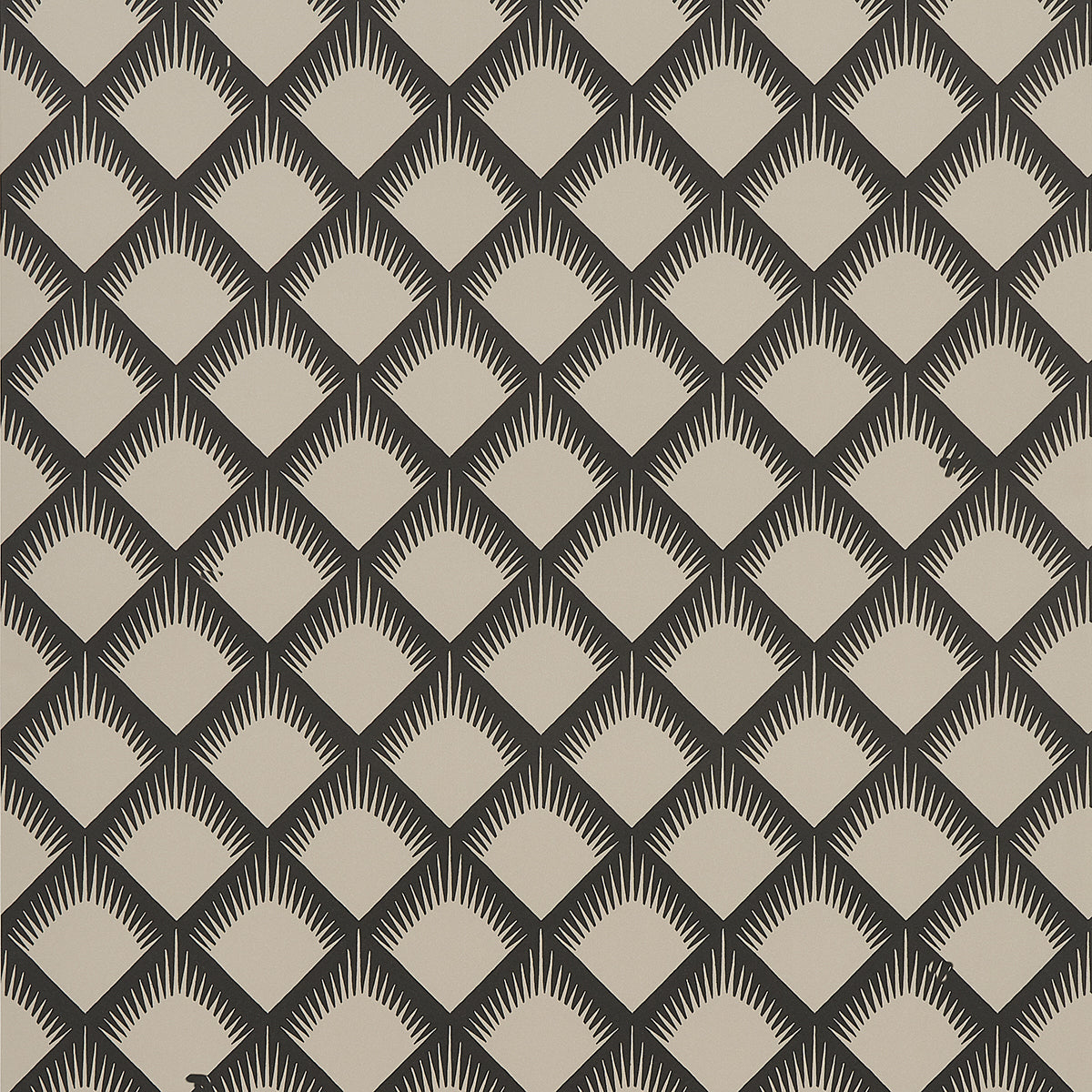 Maize wallpaper in black and cream by Neisha Crosland for Schumacher, featuring a dynamic trellis pattern inspired by Navajo motifs.