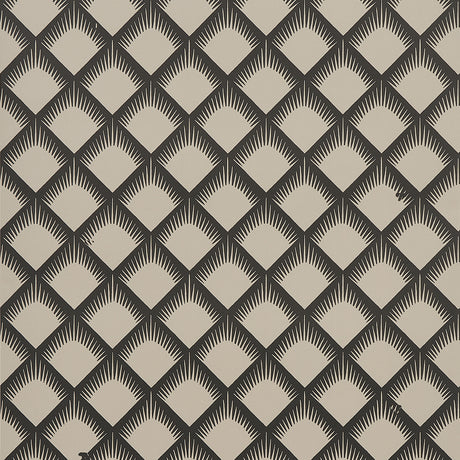 Maize wallpaper in black and cream by Neisha Crosland for Schumacher, featuring a dynamic trellis pattern inspired by Navajo motifs.