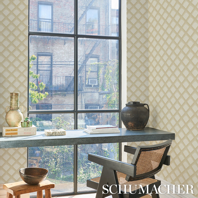 Maize Soft Gold by Neisha Crosland Geometric Trellis Wallpaper – Schumacher 5015041