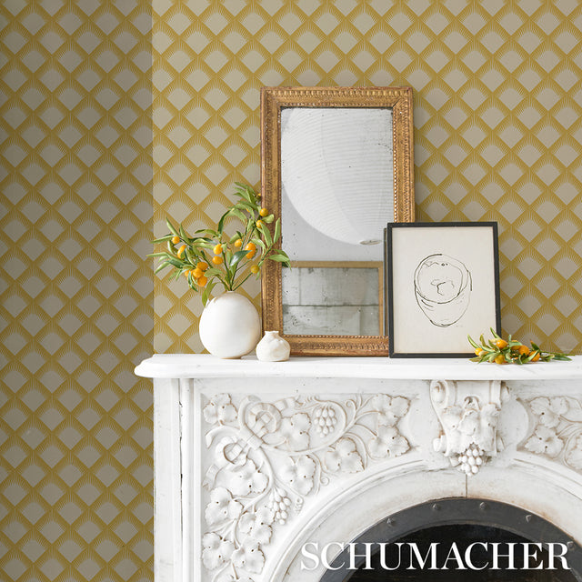 Maize Mustard by Neisha Crosland Trellis Wallpaper – Schumacher 5015042