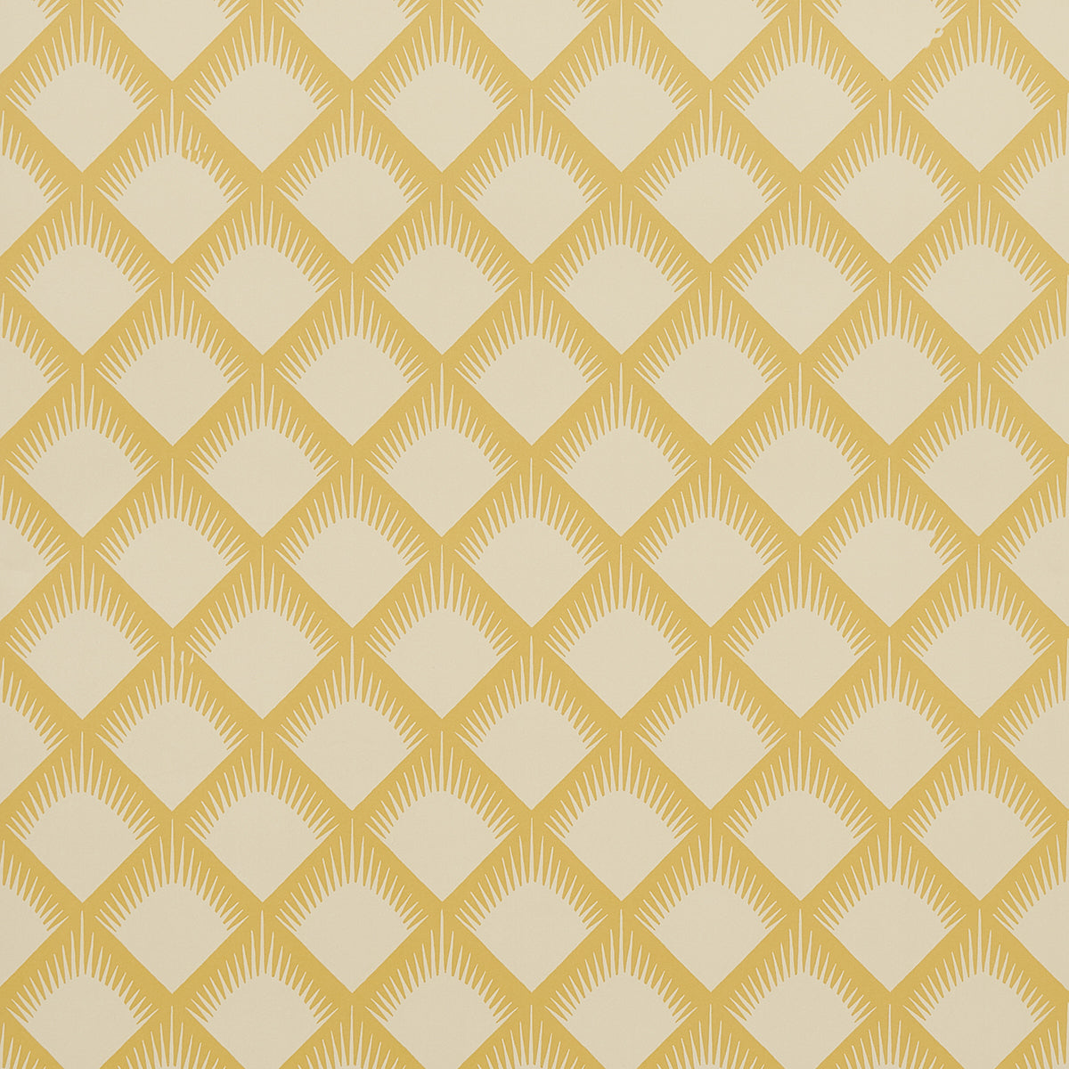 Maize wallpaper in mustard by Neisha Crosland for Schumacher, featuring a dynamic trellis pattern inspired by Navajo motifs.