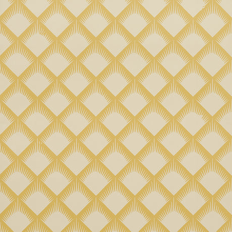 Maize wallpaper in mustard by Neisha Crosland for Schumacher, featuring a dynamic trellis pattern inspired by Navajo motifs.