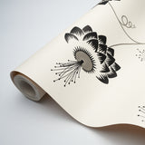 Merlin Black & Cream by Neisha Crosland Modern Art Deco Floral Wallpaper – Schumacher 5015050