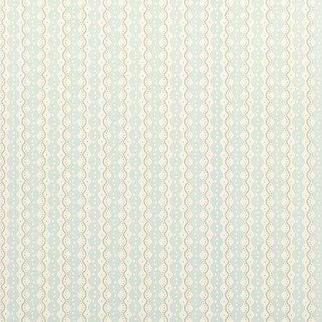 Centipede Stripe wallpaper in Icing Blue by Neisha Crosland for Schumacher, featuring a scalloped stripe and dot pattern.