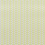 Centipede Stripe wallpaper in Pea by Neisha Crosland for Schumacher, featuring imaginative scalloped stripes and dot details in green and white.
