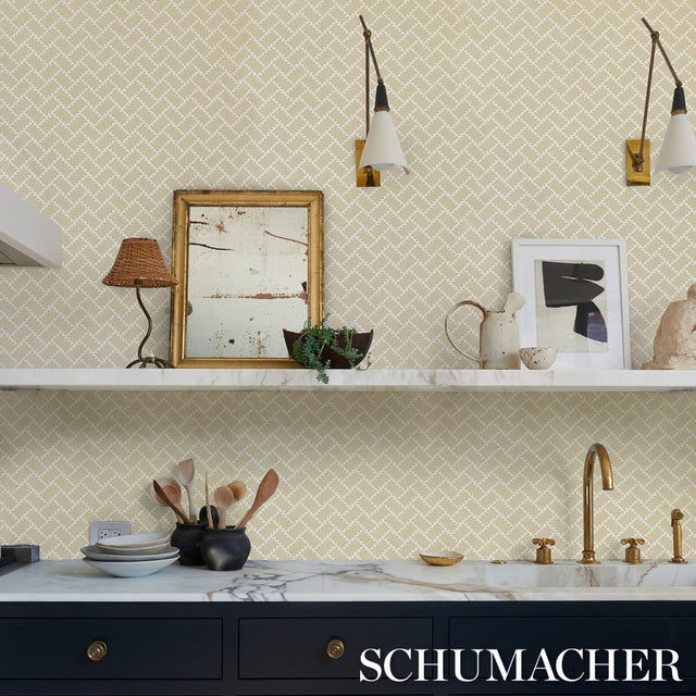 Parterre Gold by Neisha Crosland Small-Scale Herringbone Wallpaper – Schumacher 5015080