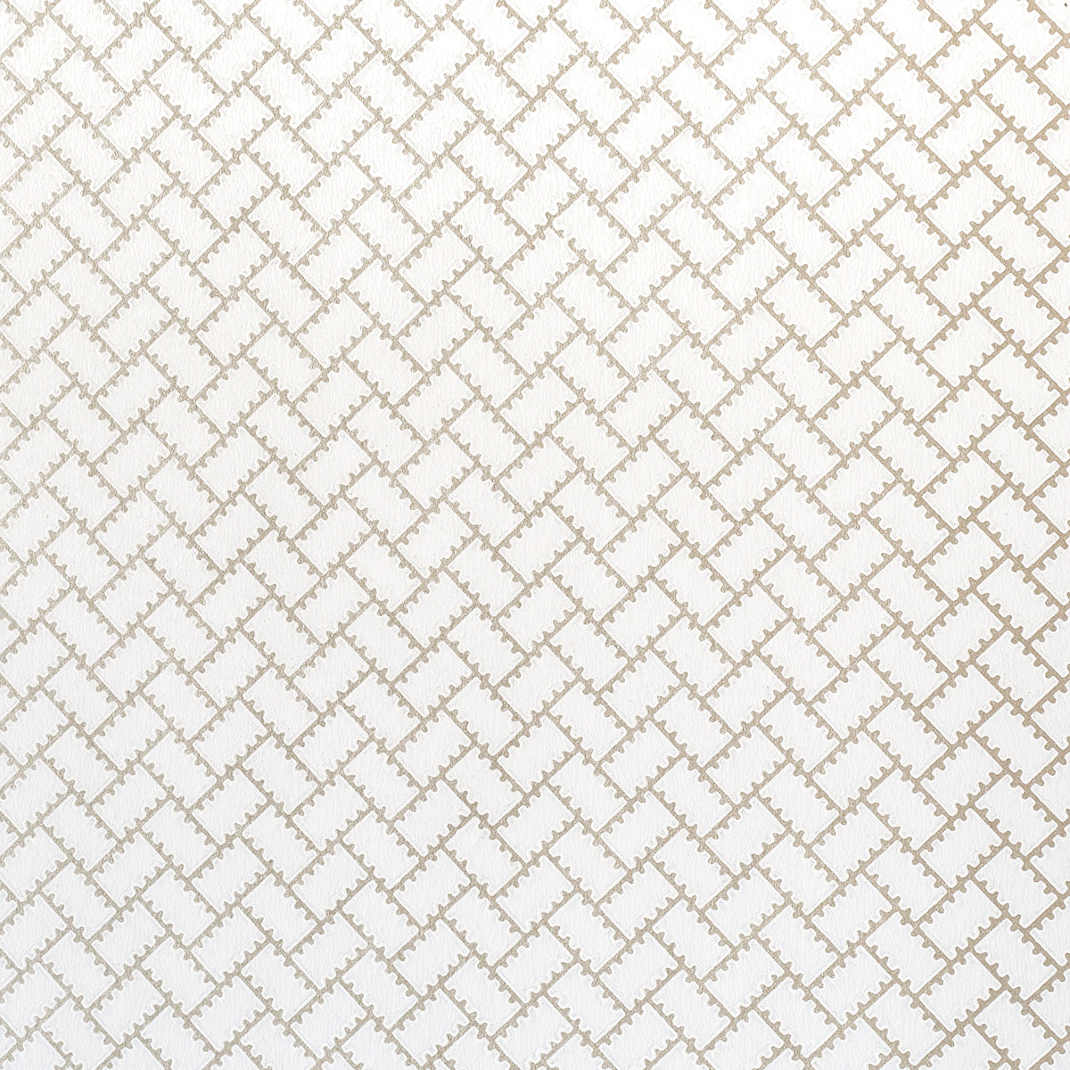 Parterre Silver by Neisha Crosland for Schumacher - small-scale herringbone geometric wallpaper in shimmering silver, shown in a styled kitchen setting.