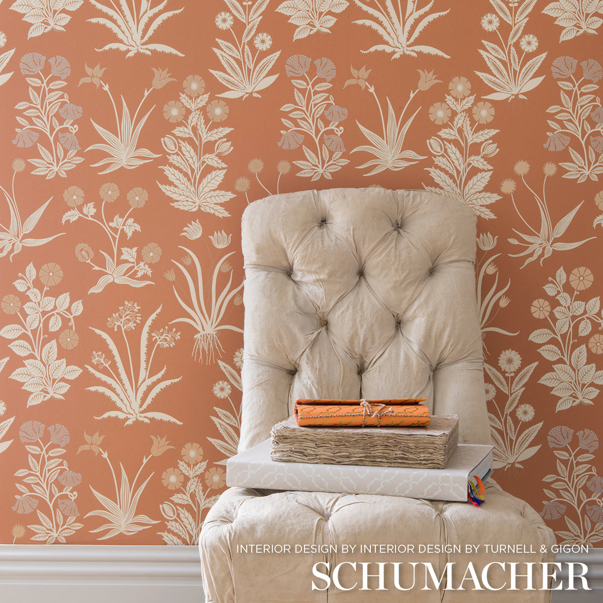 Culpeper Ox Orange Botanical Wallpaper by Neisha Crosland – Schumacher 5015090