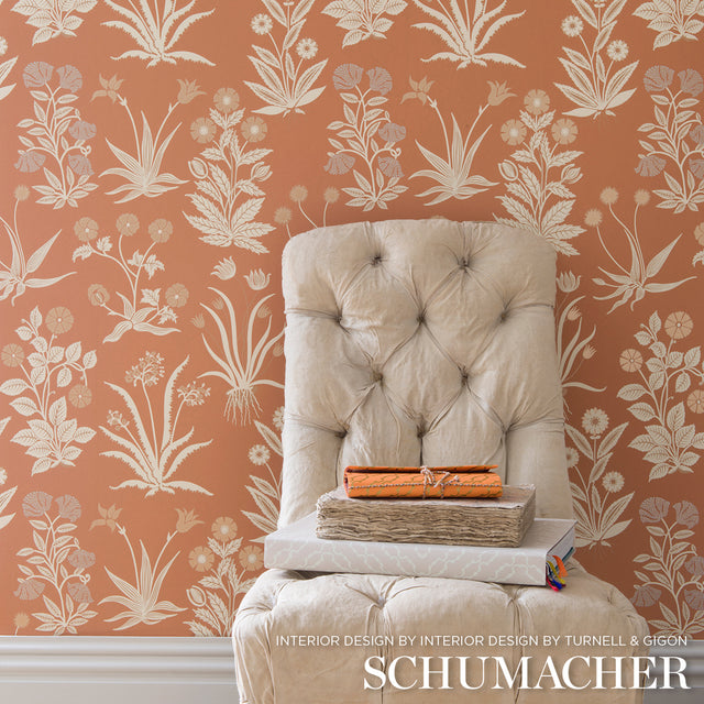 Culpeper Ox Orange Botanical Wallpaper by Neisha Crosland – Schumacher 5015090