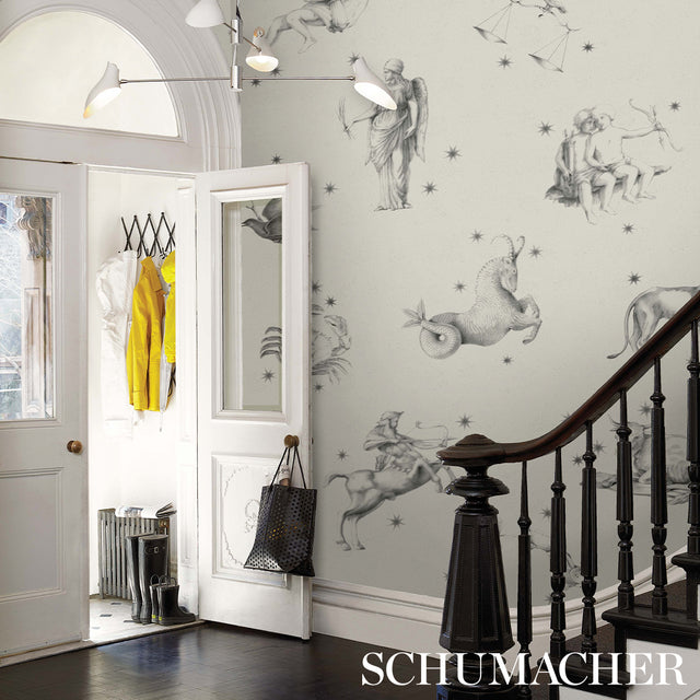 Pilar Panel Set Grisaille by Charlap Hyman & Herrero Astrological Mural Wallpaper – Schumacher 5015110
