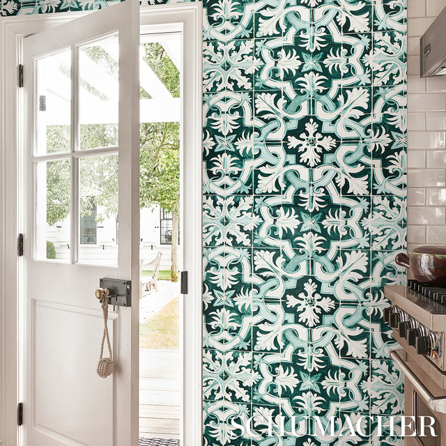 Azulejos Emerald by Mary McDonald Designer Wallpaper – Schumacher 5015121