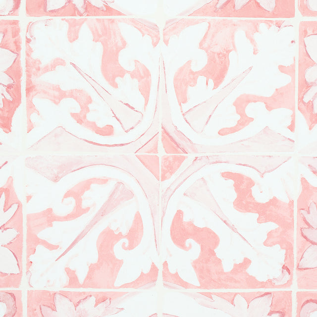 Azulejos Pink by Mary McDonald Designer Tile Wallpaper – Schumacher 5015122