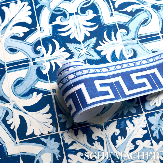Azulejos Border Azure by Mary McDonald Greek Key Wallpaper Border – Schumacher 5015130