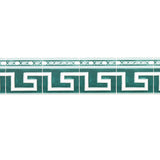 Azulejos Border in Emerald by Mary McDonald for Schumacher, inspired by antique Portuguese tiles with a Greek key motif.