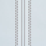 Greco Stripe wallpaper in Sky Bar Old Bak by Schumacher, designed by Mary McDonald, featuring neoclassical dentil stripes in blue and brown.