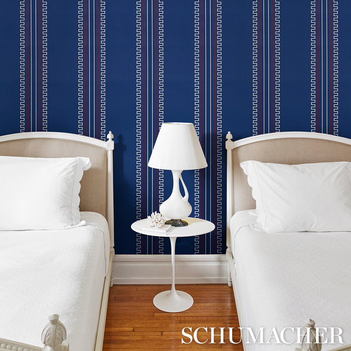 Greco Stripe Navy New Black by Mary McDonald Schumacher Wallpaper – Schumacher 5015141