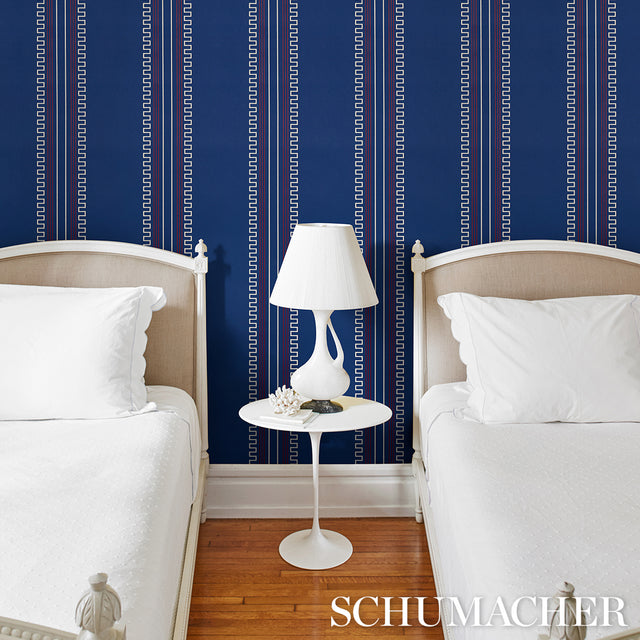 Greco Stripe Navy New Black by Mary McDonald Schumacher Wallpaper – Schumacher 5015141