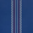 Greco Stripe wallpaper in Navy New Black by Mary McDonald for Schumacher, featuring neoclassical dentil stripes on a blue background.