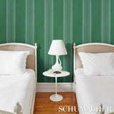 Greco Stripe Green New Black by Mary McDonald Neoclassical Stripe Wallpaper – Schumacher 5015142