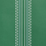 Greco Stripe wallpaper in Green New Black by Mary McDonald for Schumacher, featuring neoclassical dentil stripes on a green background.
