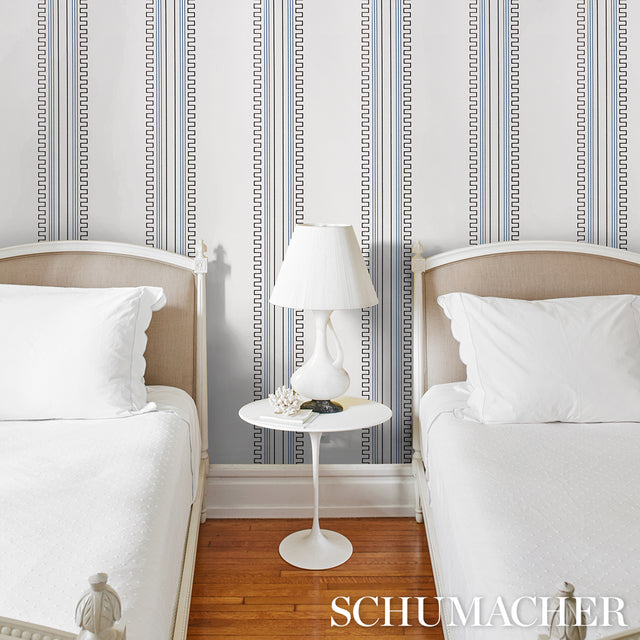 Greco Stripe Ivory New Black by Mary McDonald Schumacher Wallpaper – Schumacher 5015143