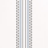 Greco Stripe wallpaper in Ivory New Black by Mary McDonald for Schumacher, featuring neoclassical dentil and stripe motifs.