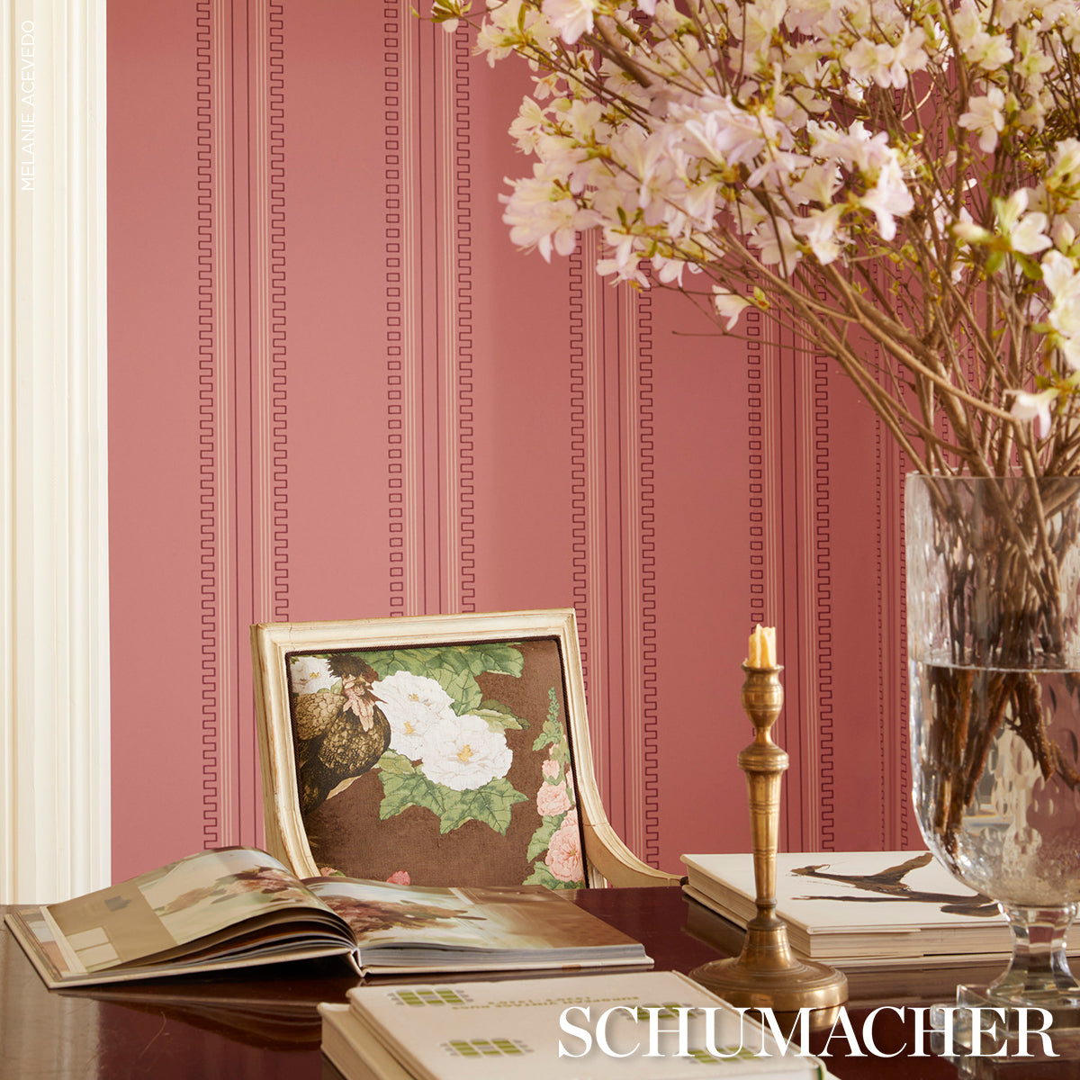 Greco Stripe Pink New Black by Schumacher Mary McDonald Designer Wallpaper – Schumacher 5015144