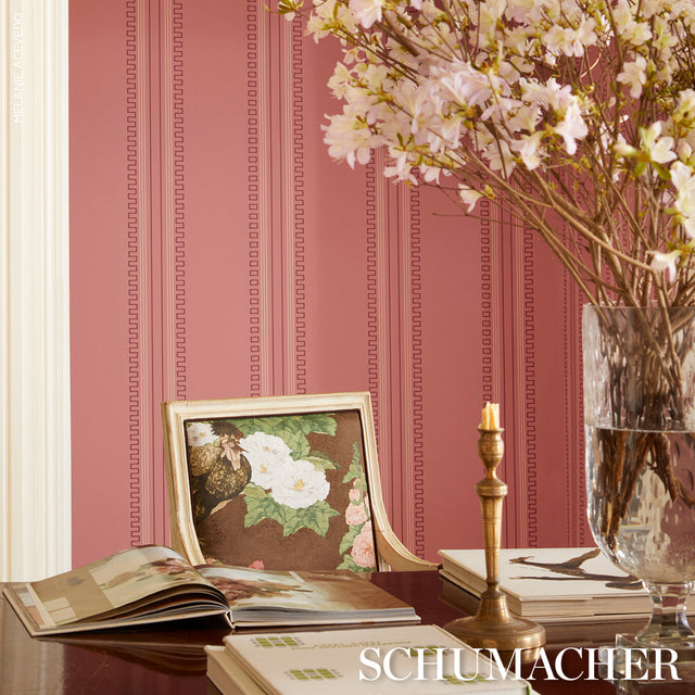 Greco Stripe Pink New Black by Schumacher Mary McDonald Designer Wallpaper – Schumacher 5015144