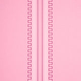 Greco Stripe wallpaper in Pink New Black by Schumacher, designed by Mary McDonald, featuring neoclassical dentil stripes on a pink background.