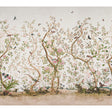 LES OISEAUX PANEL SET wallpaper by Mary McDonald for Schumacher, featuring elegant birds and flowering peony trees in ivory.