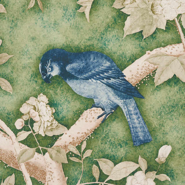 LES OISEAUX PANEL SET Jade by Mary McDonald Scenic Birds and Peony Trees Wallpaper Mural – Schumacher 5015152