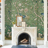 LES OISEAUX PANEL SET Jade by Mary McDonald Scenic Birds and Peony Trees Wallpaper Mural – Schumacher 5015152