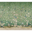 LES OISEAUX PANEL SET in Jade by Mary McDonald for Schumacher. Elegant birds and flowering peony trees on a green background, three-panel wallpaper mural.