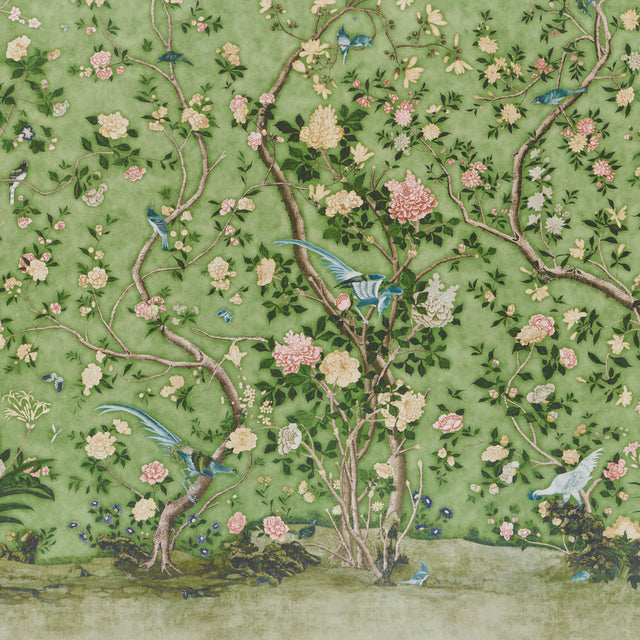 LES OISEAUX PANEL SET Apple Green by Mary McDonald Chinoiserie Wallpaper – Schumacher 5015153