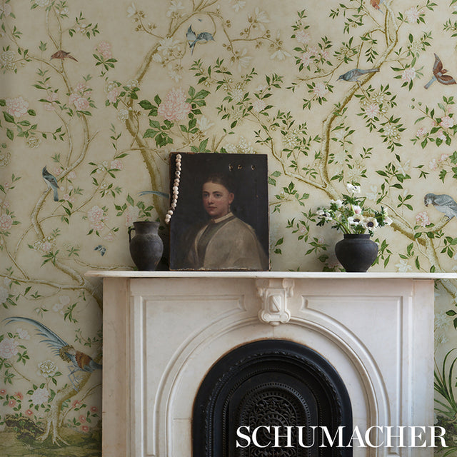 LES OISEAUX PANEL SET Apple Green by Mary McDonald Chinoiserie Wallpaper – Schumacher 5015153