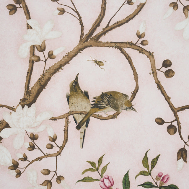 LES OISEAUX PANEL SET Blush by Schumacher Elegant Birds & Peony Trees Wallpaper – Schumacher 5015154